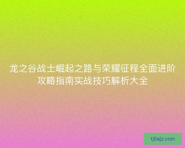 龙之谷战士崛起之路与荣耀征程全面进阶攻略指南实战技巧解析大全